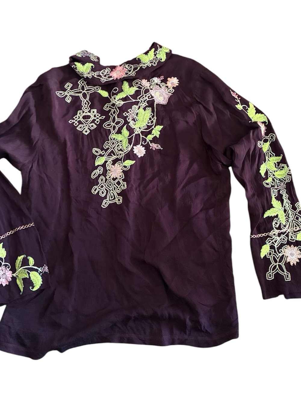 Johnny Was Plum Embroidered Button-Down Shirt - Picture 7 of 11